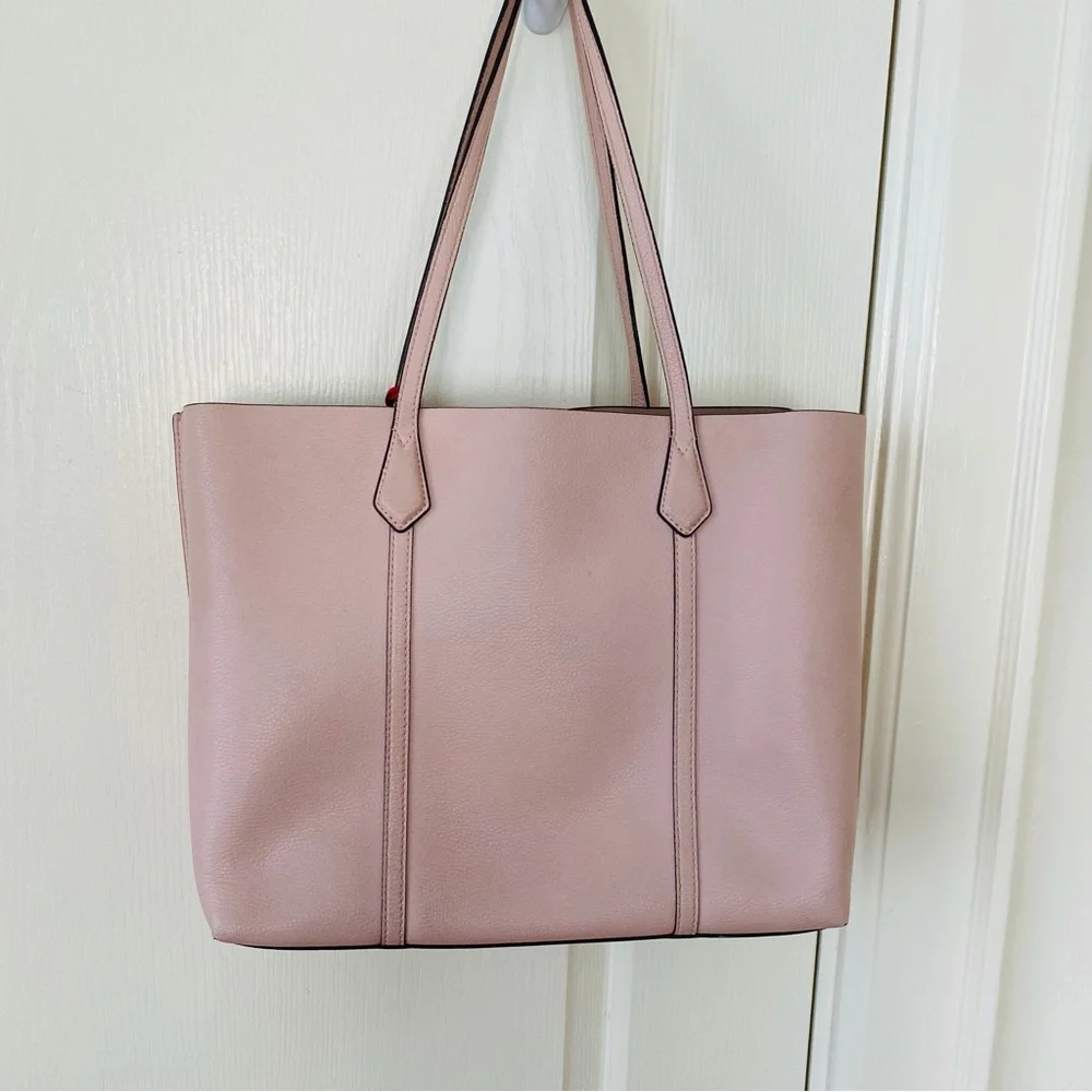 $398 Tory Burch Perry Pink Pebble Leather Triple Compartment Tote/Shoulder Bag
